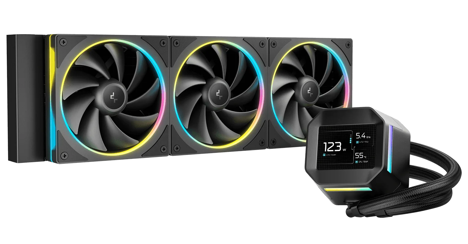 DeepCool LM360 siyah 360 mm radyatör, pompa ve fanlar